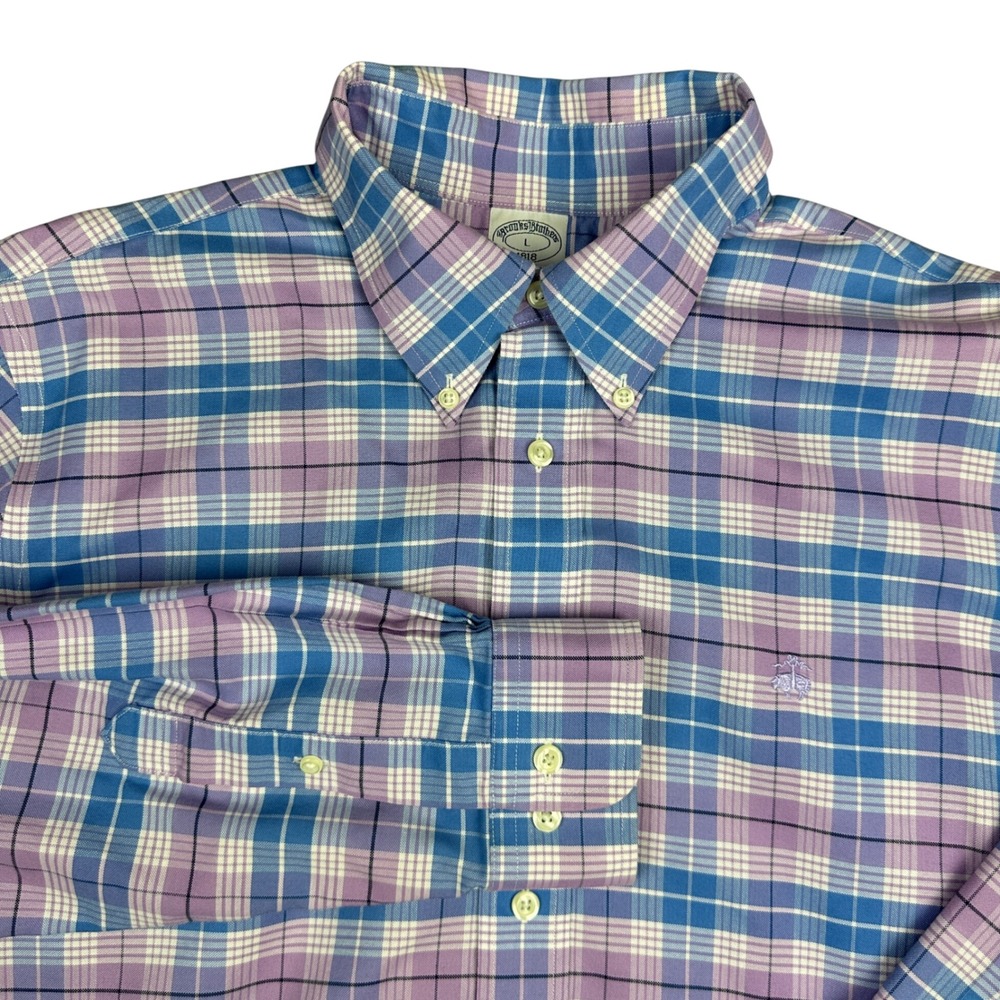 Brooks Brothers Regent Fit Non-Iron Supima Cotton Plaid Button Down Shirt Blue L